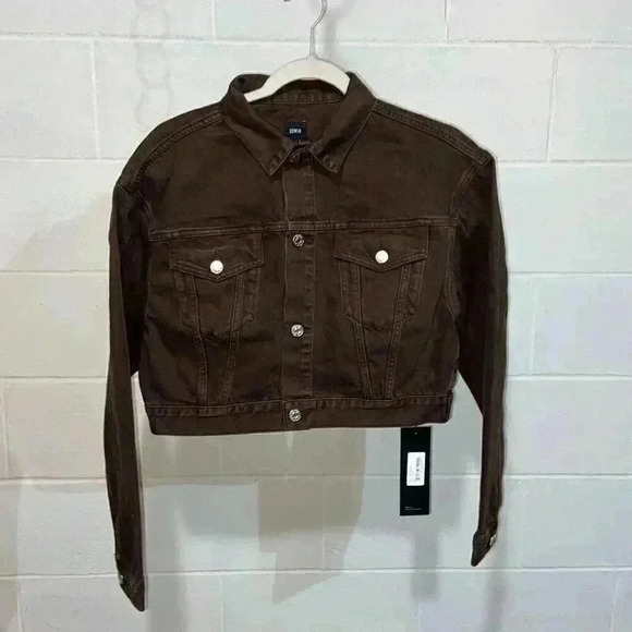 EDWIN Anthropologie Womens SIA Denim Jacket Java 80s Cropped Festival Rock NWT - Picture 1 of 7